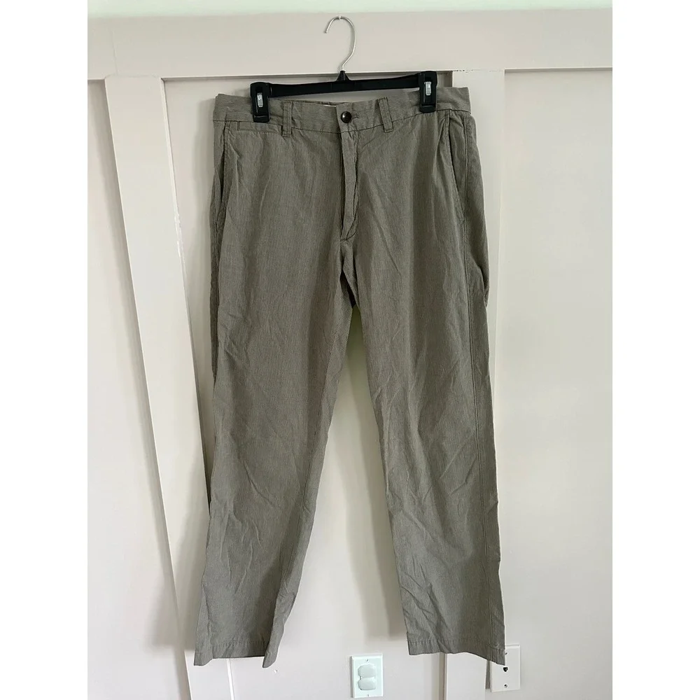 Banana Republic Mens 33x34 Straight Fit Striped Chino Pants Olive Green White